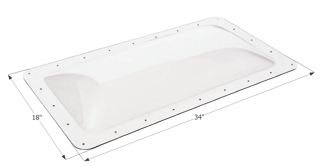 01848 – ICON Skylight, 4 Inch High Bubble Type Dome Rectangular For 30 Inch Length x 14 Inch Width Opening 34 Inch Le...